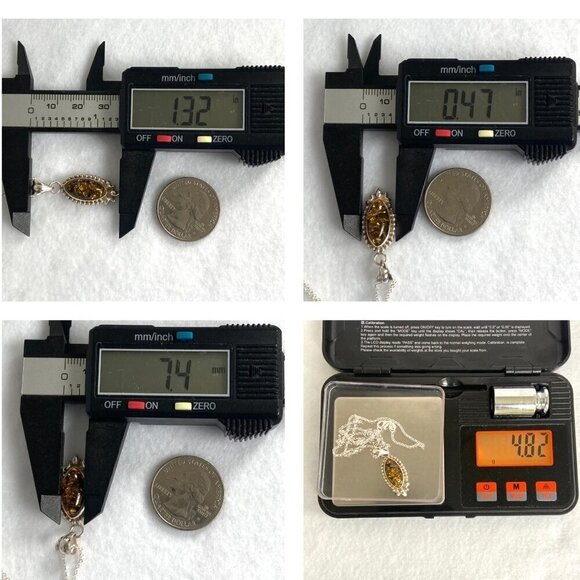 Sterling Silver 925 Baltic Amber Cabochon Pendant Necklace 18" Rolo Chain - Picture 9 of 16